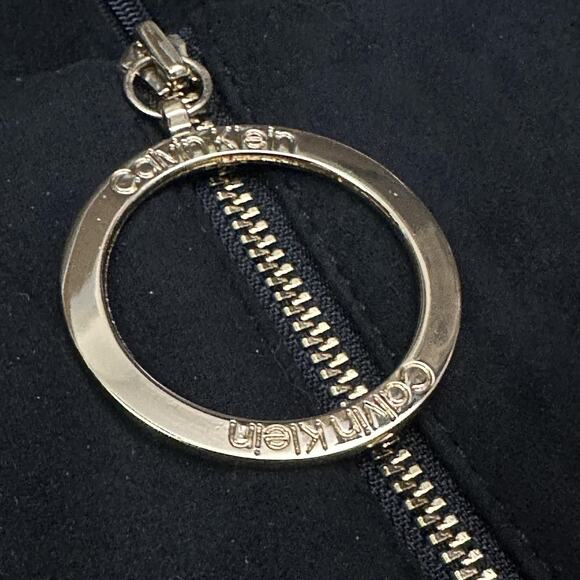 Calvin Klein Dress Womens 10 Black Zip Front Sheath Holiday Party Velvet Velour - Picture 4 of 13